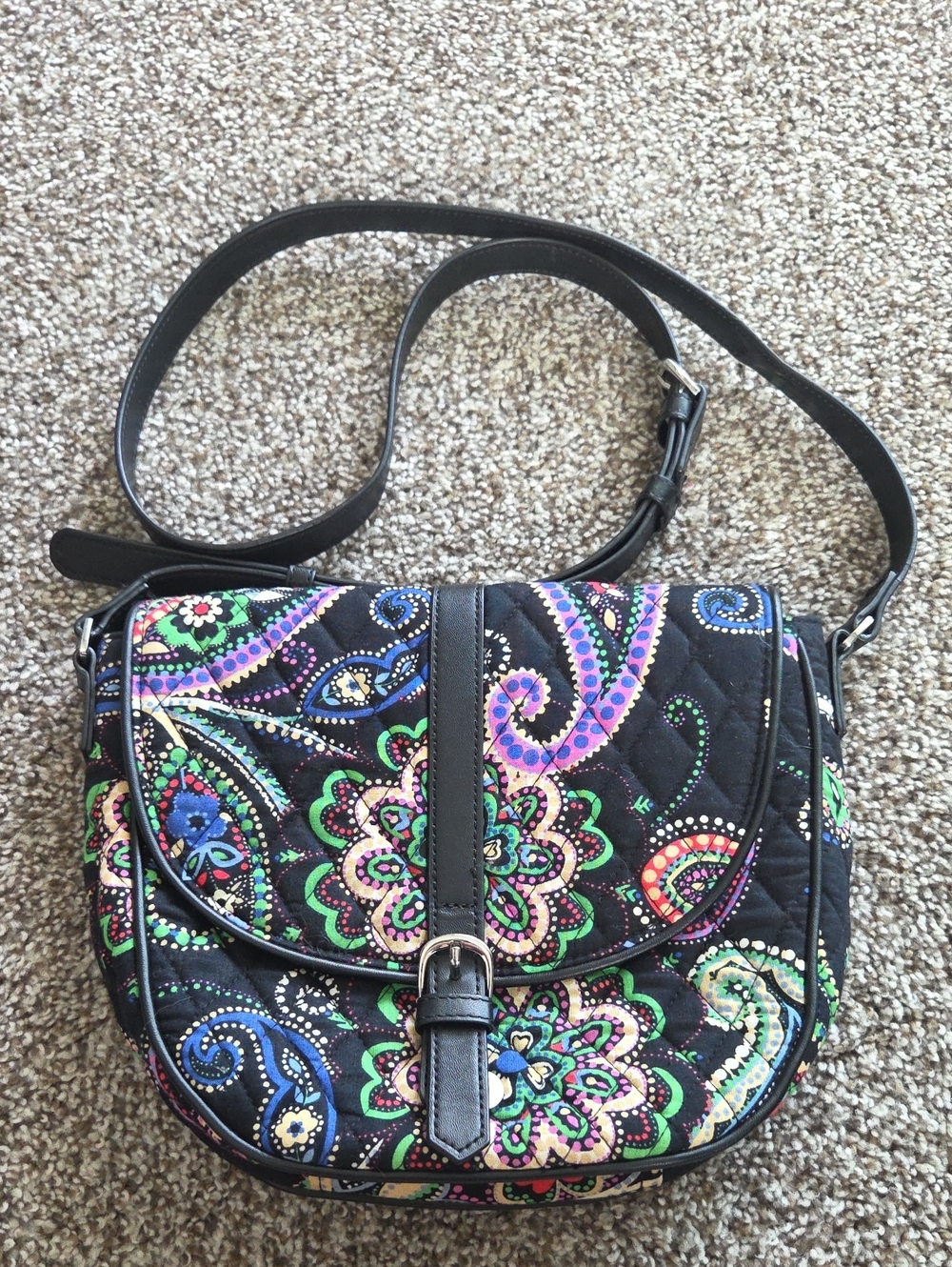 Vera Bradley Quilted Paisley Crossbody Bag in Black.